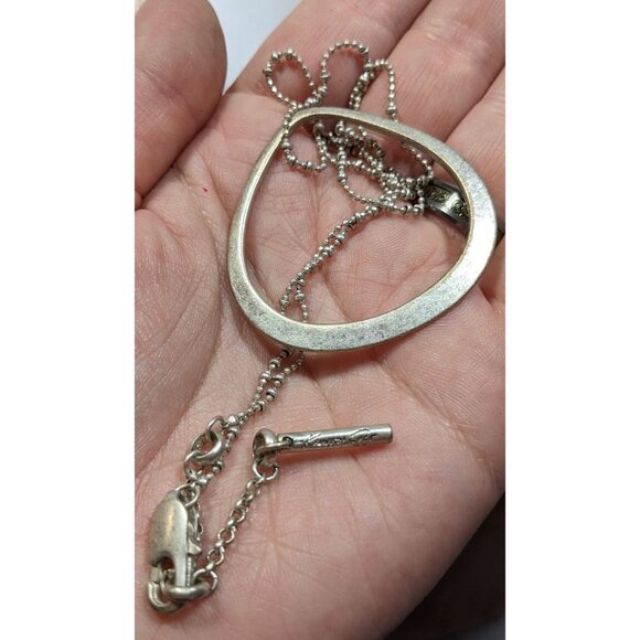 Kenneth Cole Open Teardrop Brushed Silver Tone Pendant Necklace - Picture 5 of 6